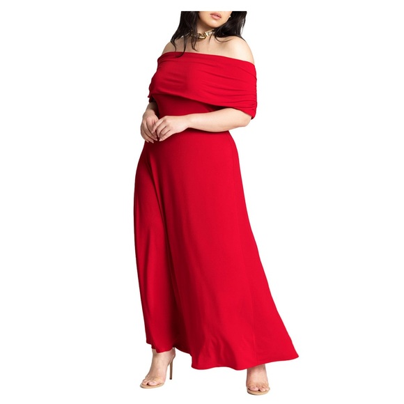 NWT ELOQUII Off The Shoulder Red Maxi Dress Size 16 - Picture 1 of 3